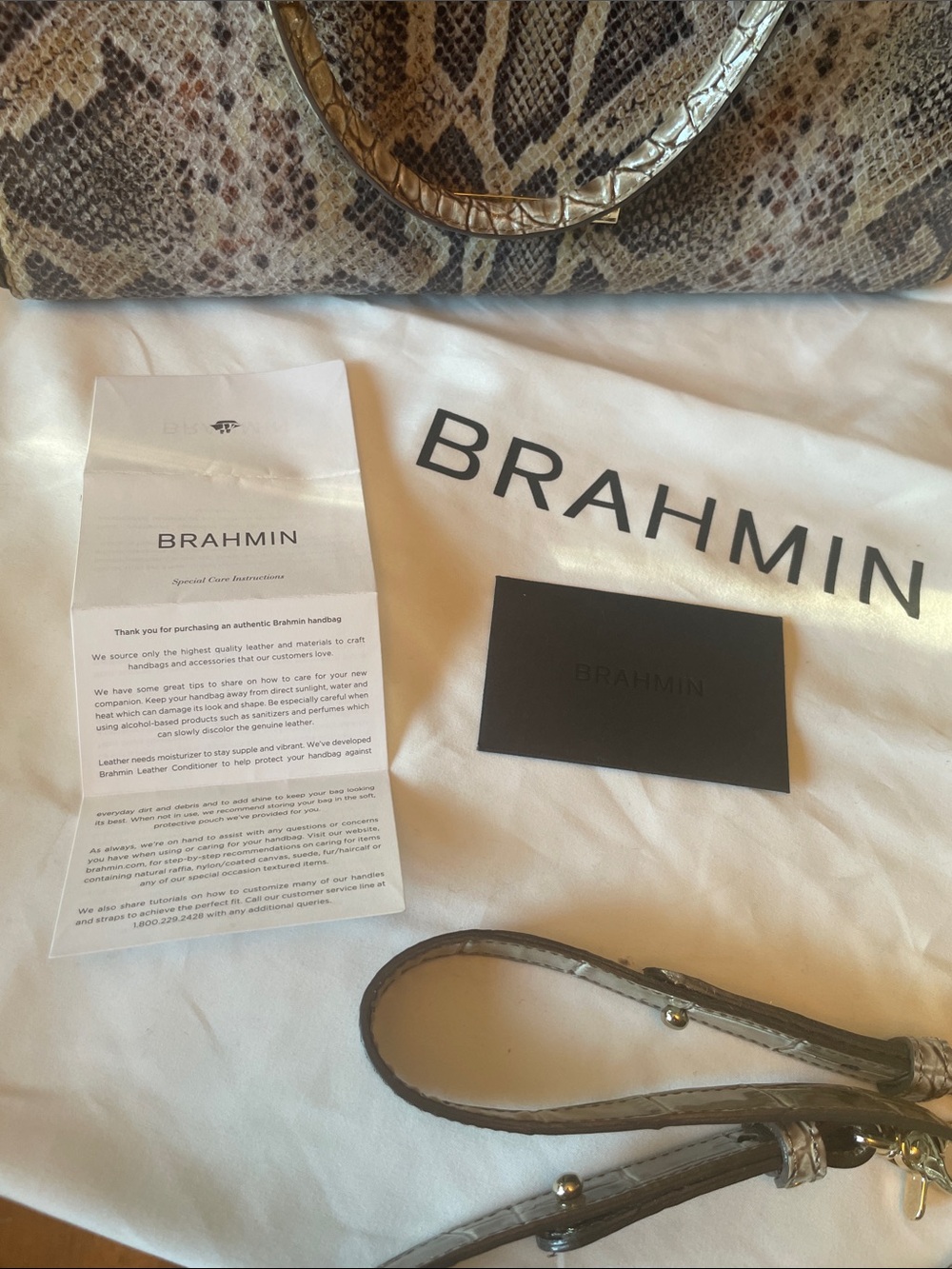 Brahmin Taupe and Brown Snake-Embossed Leather Satchel with Removable Strap - Picture 7 of 7